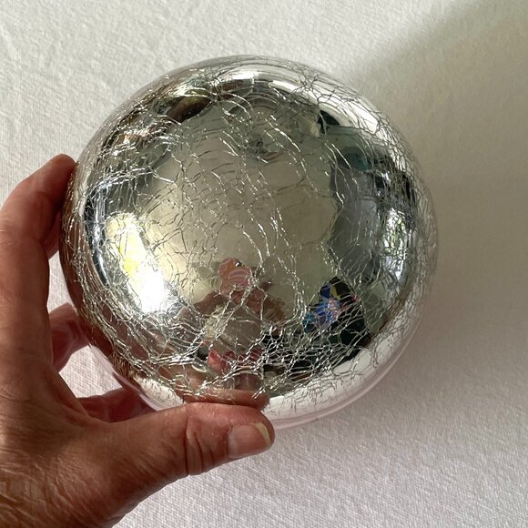 Pier 1 Pink & Silver Crackle Glass Witches Ball-Large Glass Window Ball - Picture 8 of 9
